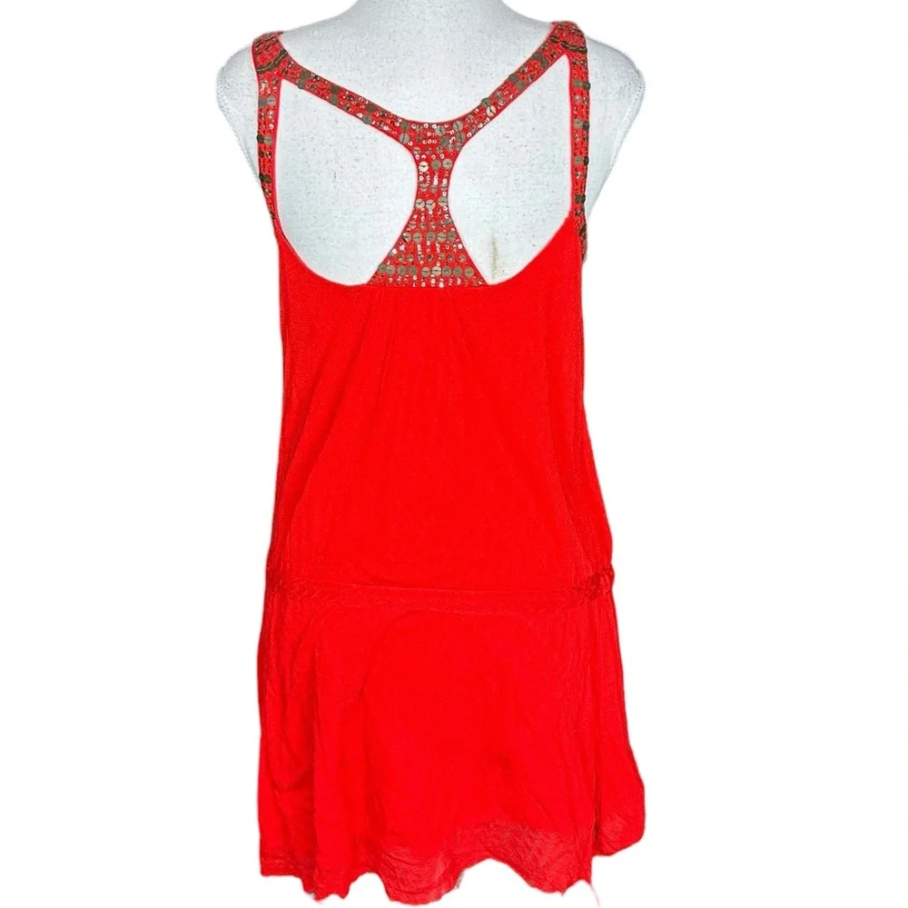FREE PEOPLE: Red Drop Waist Sequin & Beaded Sleeveless Dress -Size 8